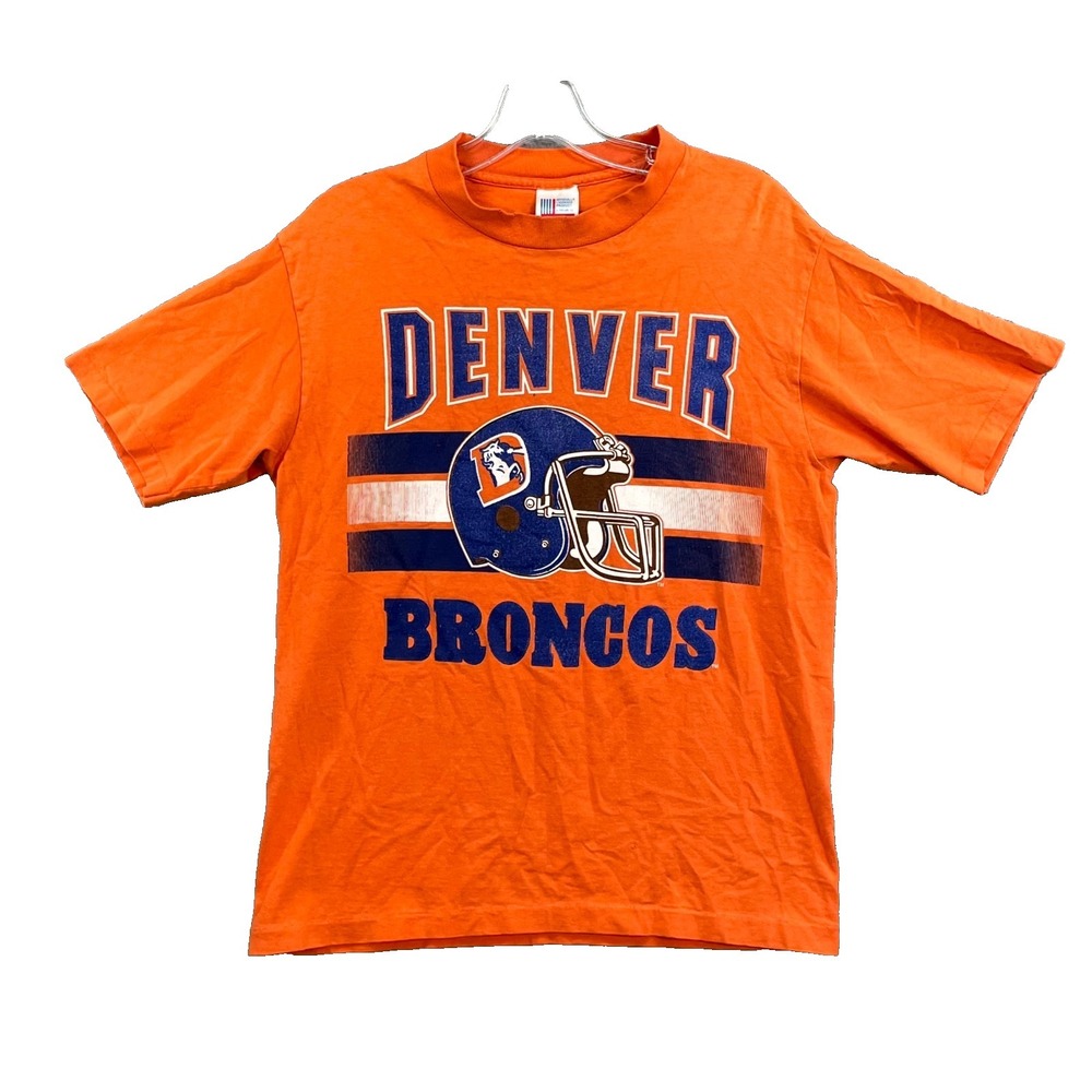 Vintage Garan Denver Broncos T Shirt Mens Medium Orange NFL Football Made in USA